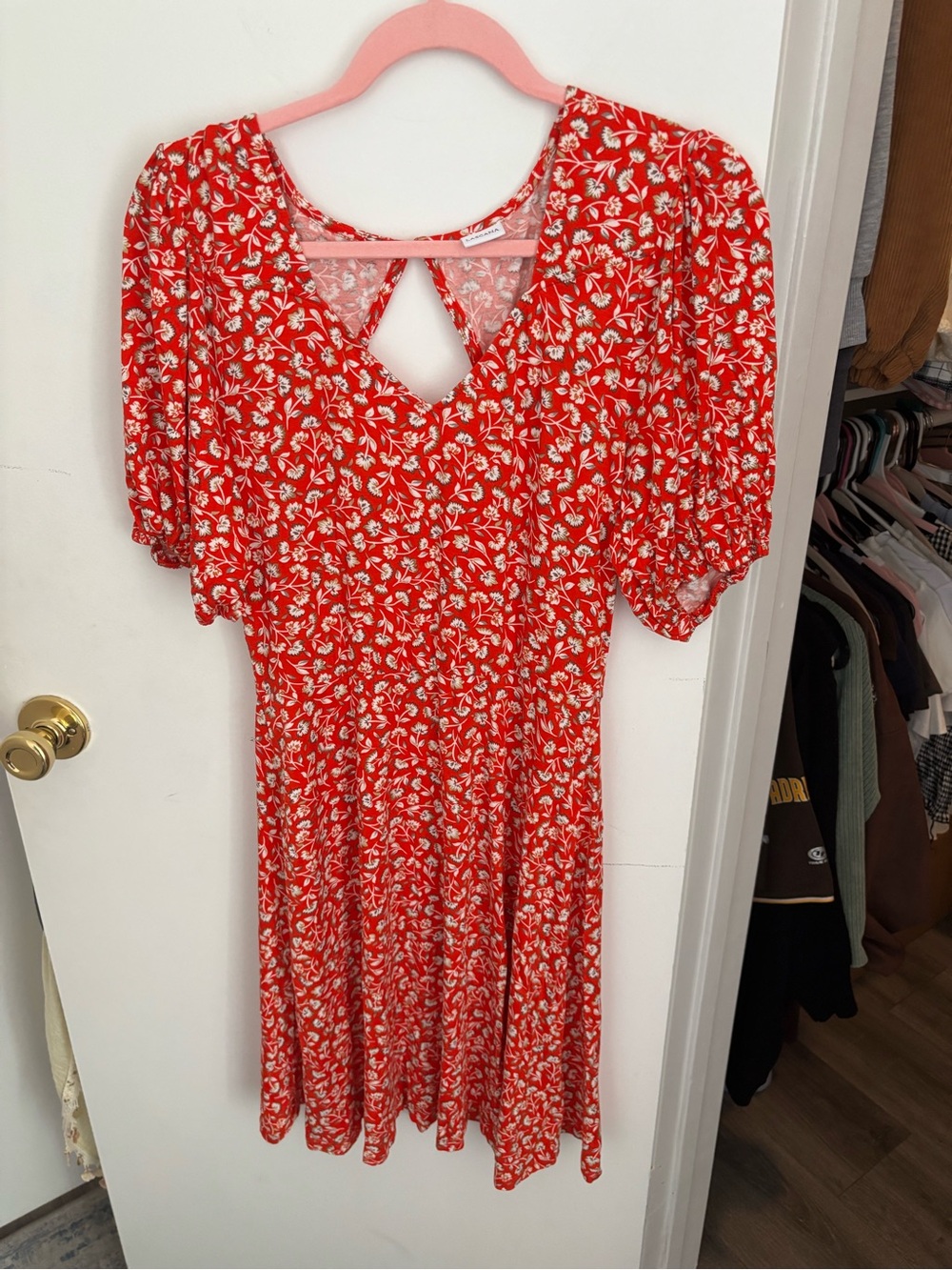 Red Floral Keyhole Midi Dress